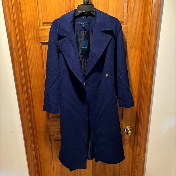 Cole Haan Women's Belted Wool Blend Coat in Blue Size 2 NWT - Picture 5 of 8